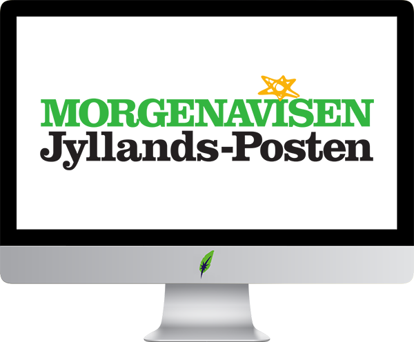 Afbeelding computerscherm met logo Jyllands Posten in kleur op transparante achtergrond - 600 * 496 pixels